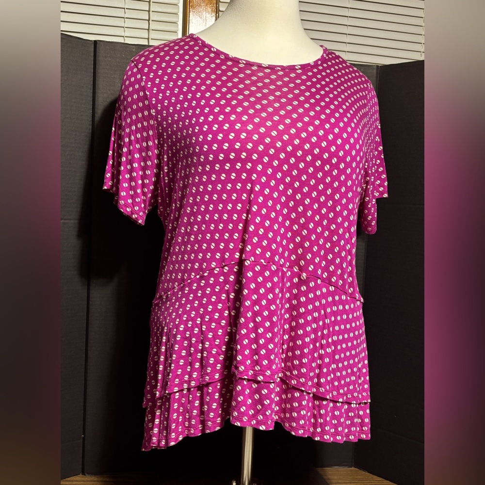 Michael Kors Fuchsia Pink Printed Short Sleeve Ruffle Hem Top